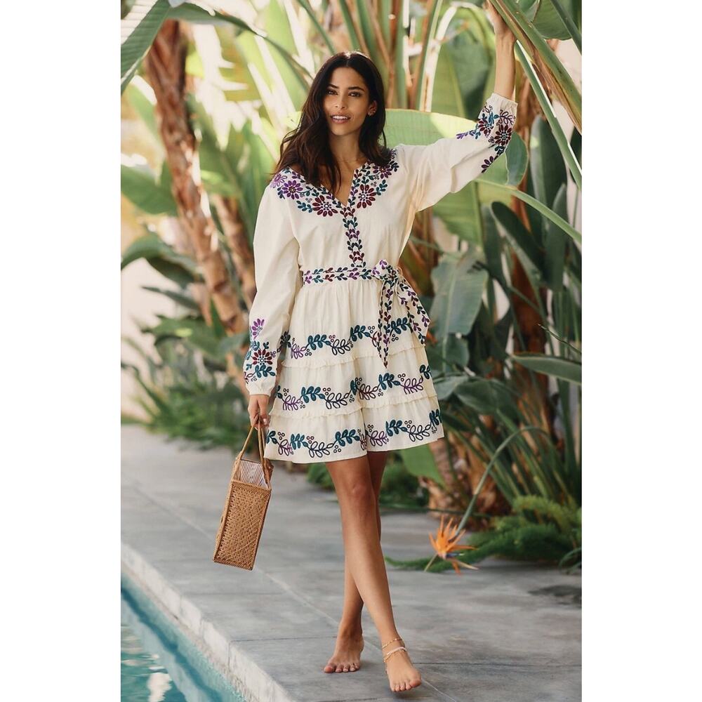 New Anthropologie Women's XL Roller Rabbit Naema Embroidered boho Mini Dress - Picture 8 of 10